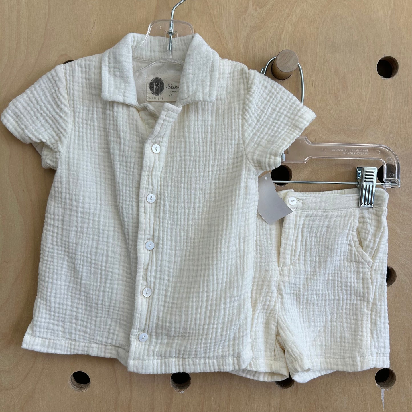 Cream Gauze Button Up & Shorts