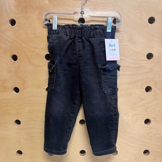 Black Pull On Pocket Denim Pants