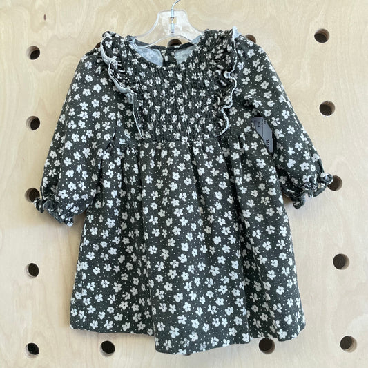 Olive Floral Smocked Dress