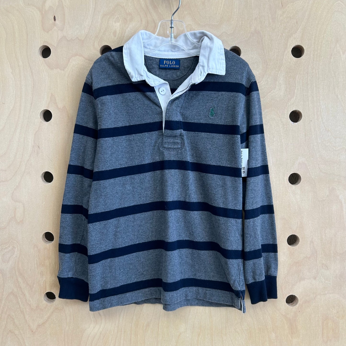 Grey Striped Long Sleeve Polo