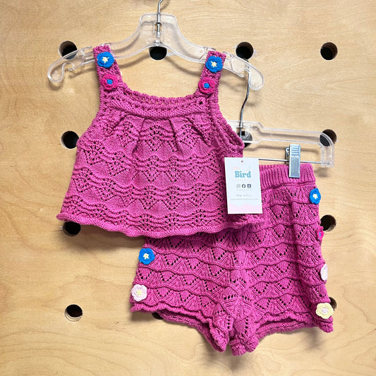 Pink/Blue Flowers Crocheted Outfit