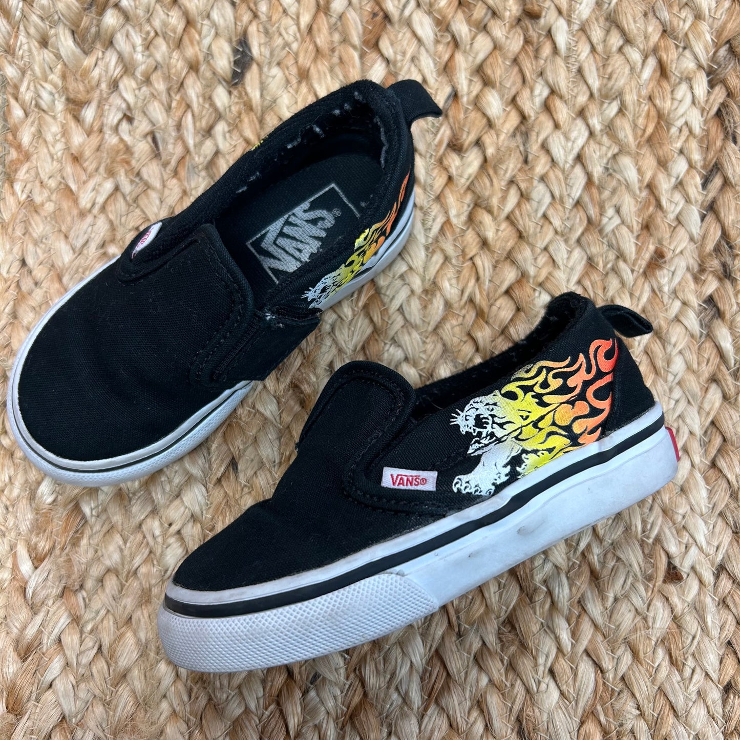 Black Tiger Flames Slip Ons