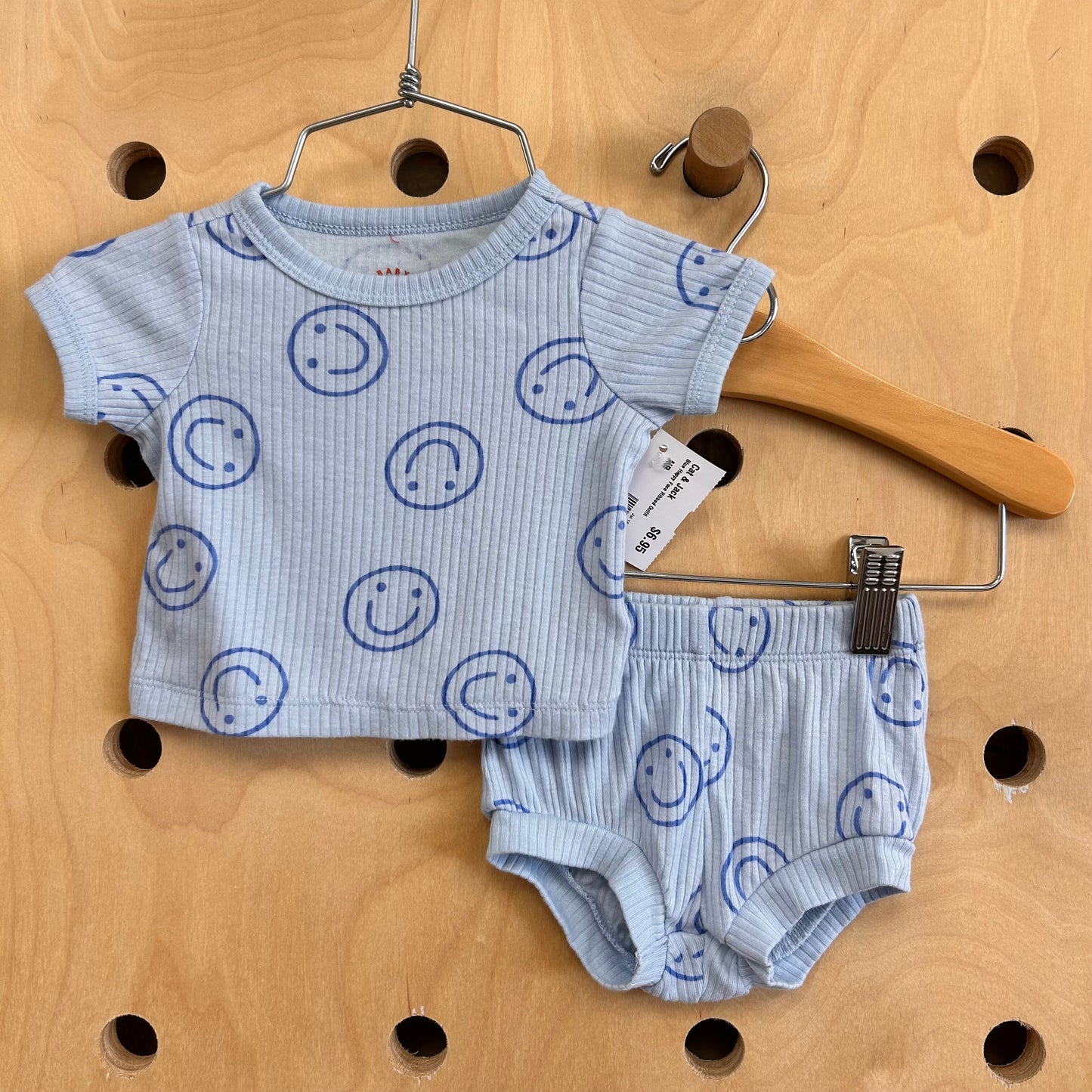 Blue Happy Face Ribbed Outfit
