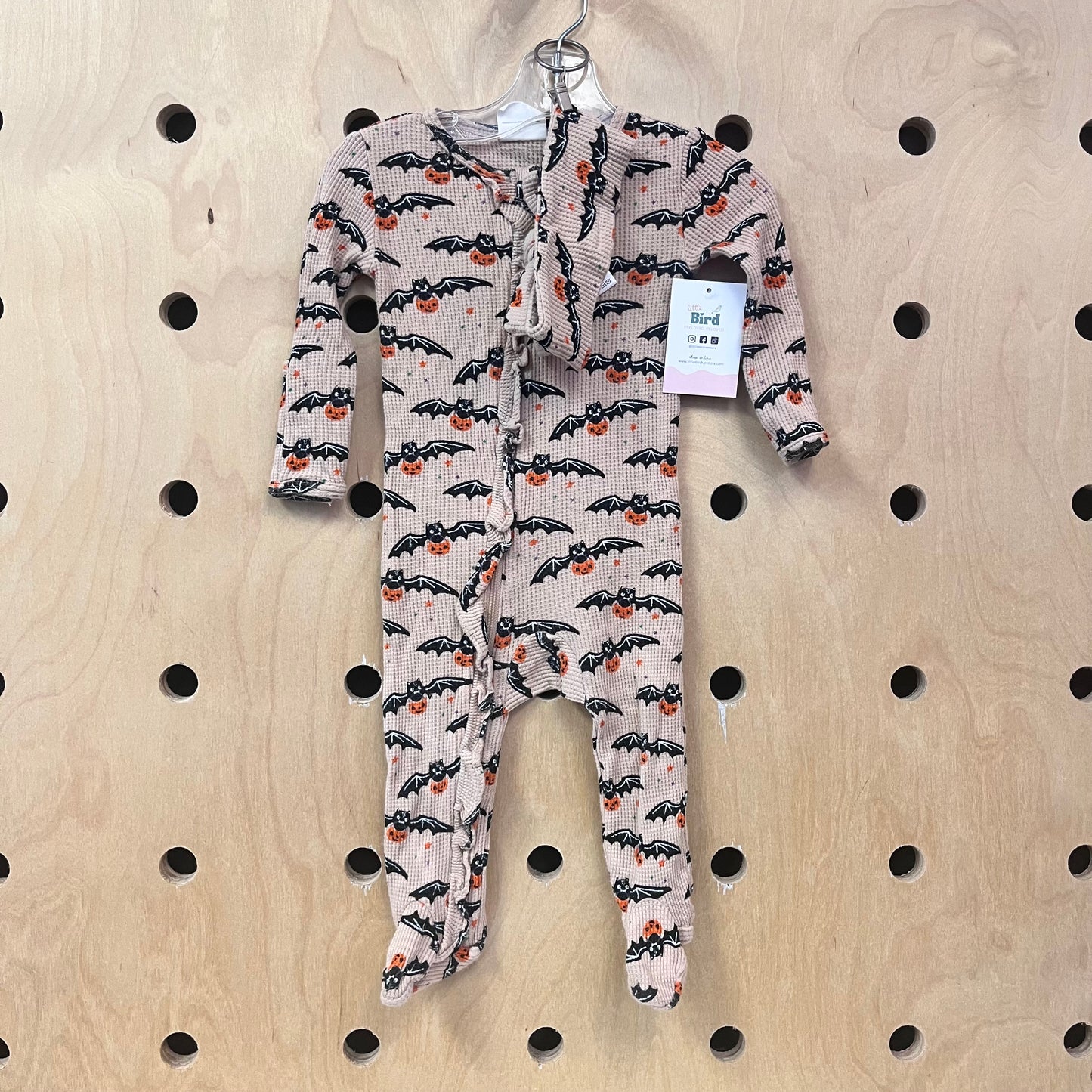 Beige Bats Waffle Knit Zippy