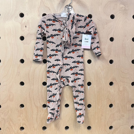 Beige Bats Waffle Knit Zippy