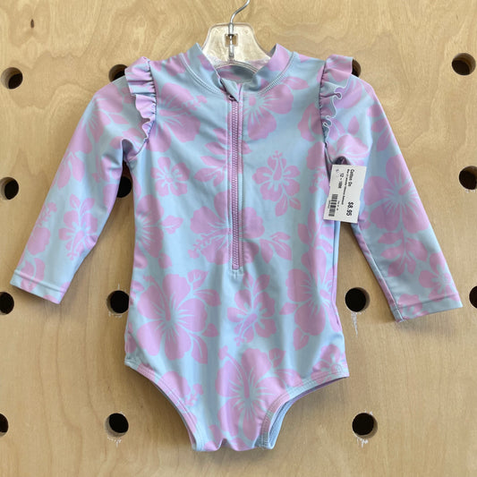 Blue & Lavender Hibiscus Swimsuit