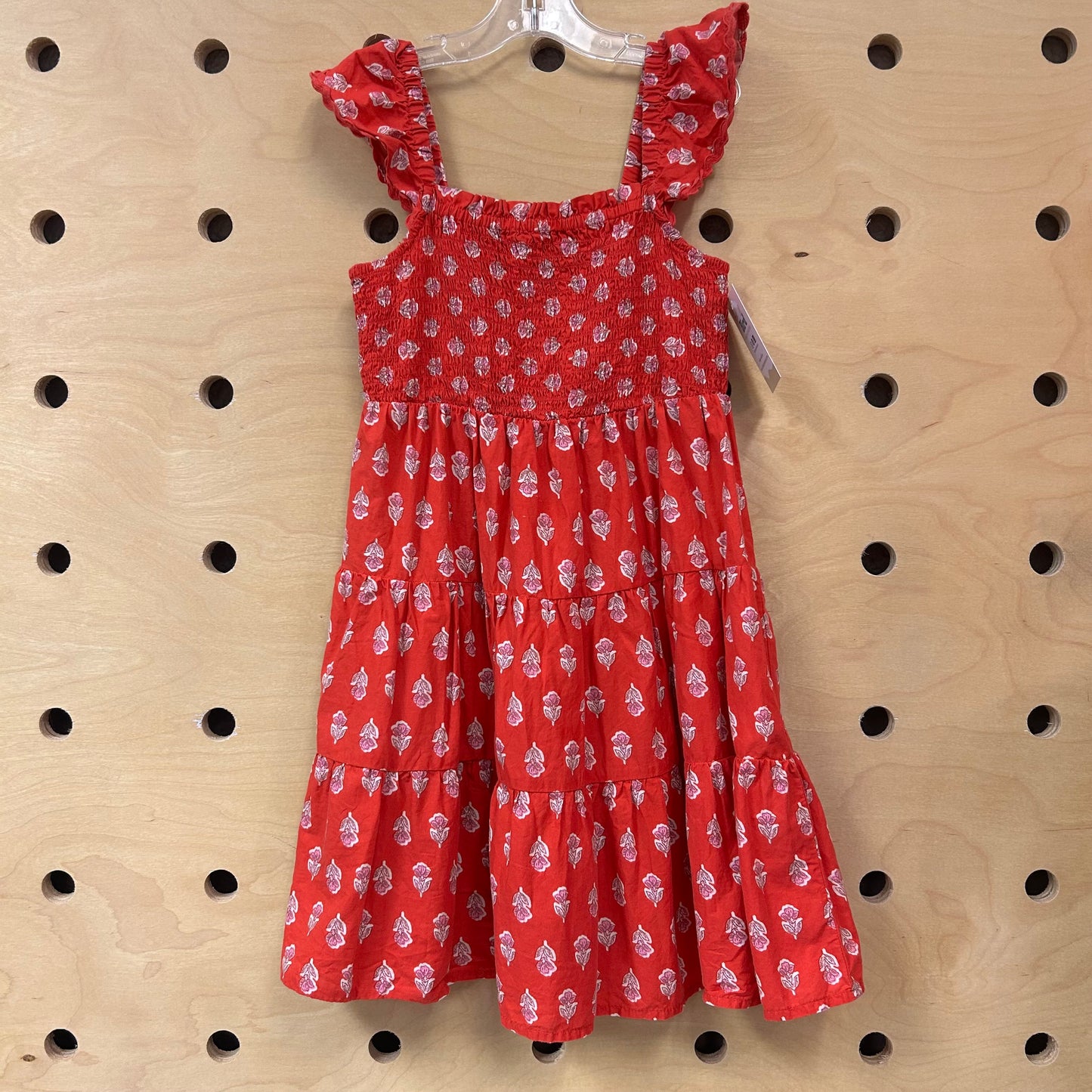 Red Floral Smocked-Tiered Dress