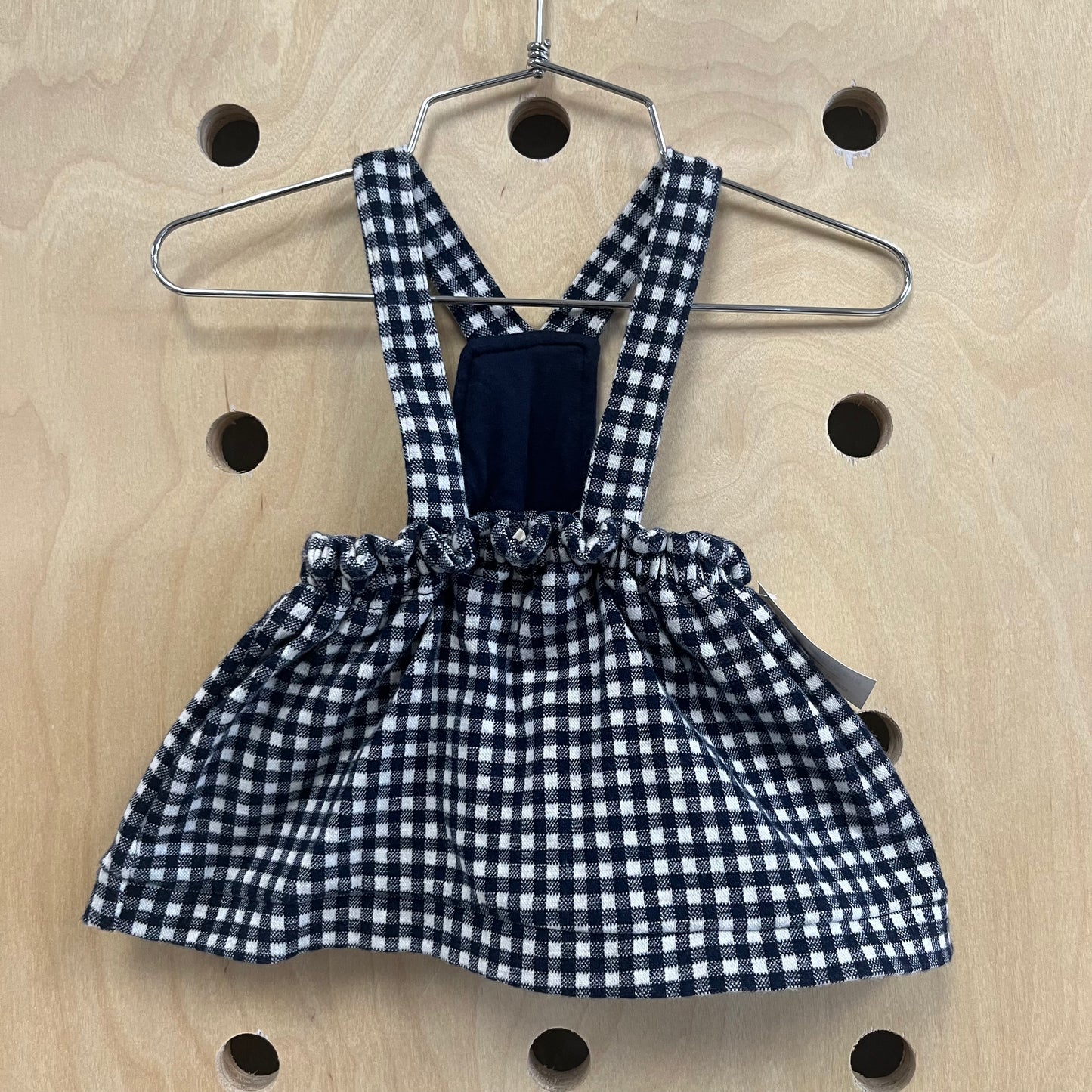 Navy+White Checkered Suspender Skirt