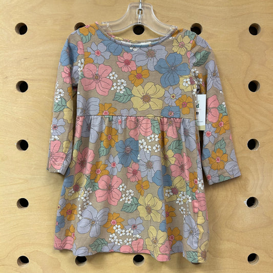 Beige Retro Floral Dress