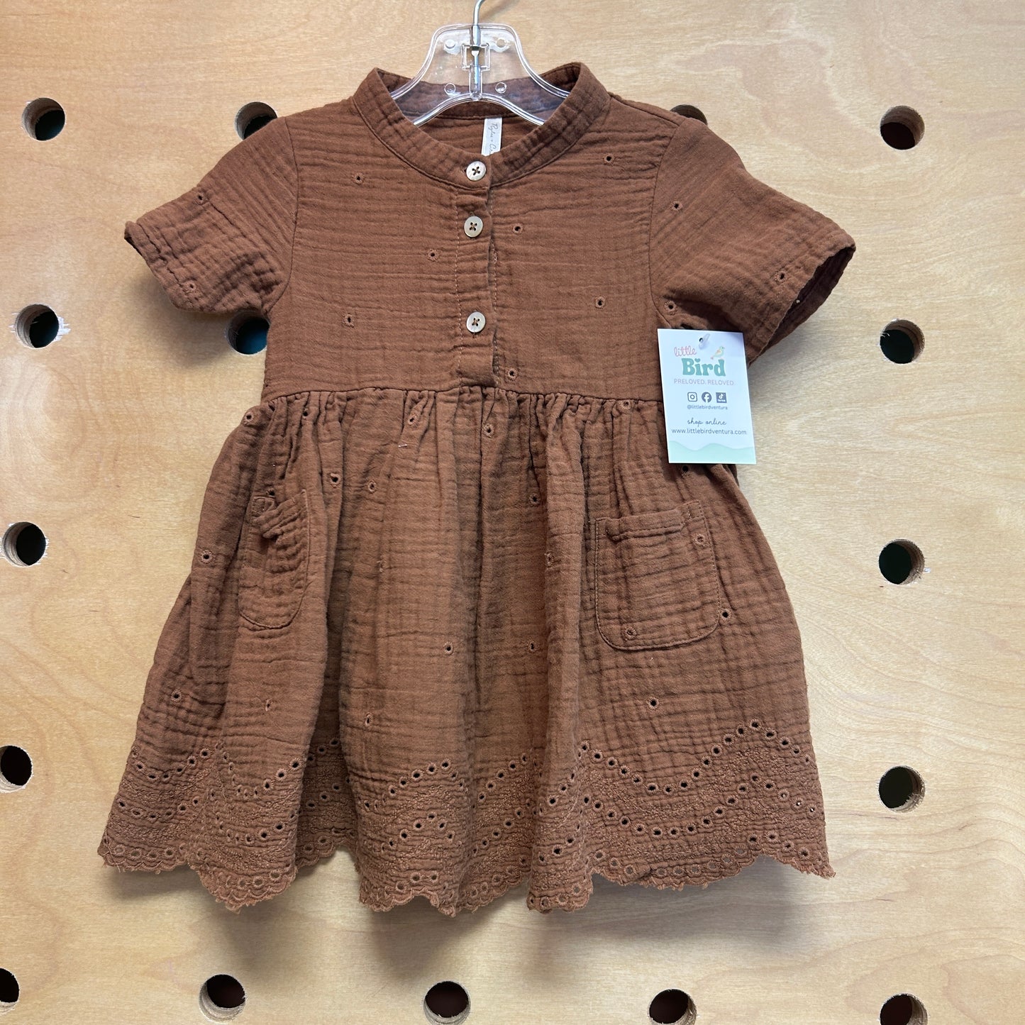 Brown Eyelet Cotton Dress