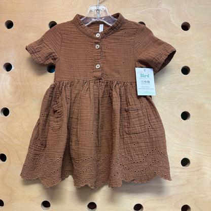 Brown Eyelet Cotton Dress