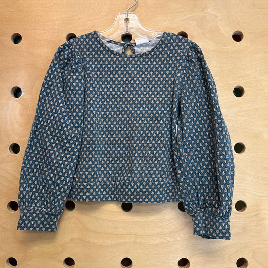 Teal/Tan Leaf Bubble Sleeve LS