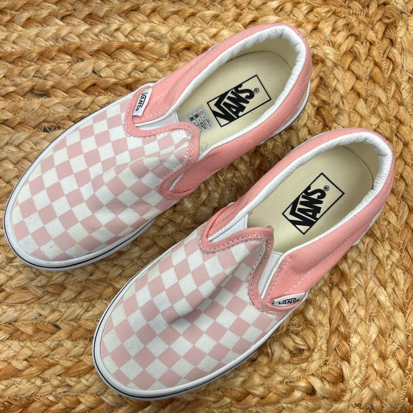 Pink & White Checkered Slip Ons