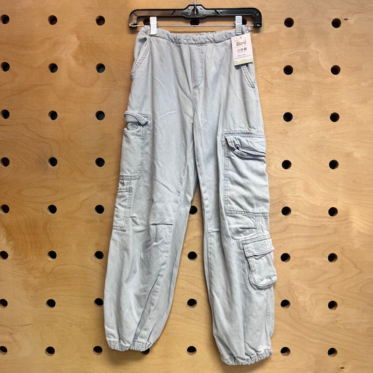 Light Wash Elastic Waist Cargo Joggers