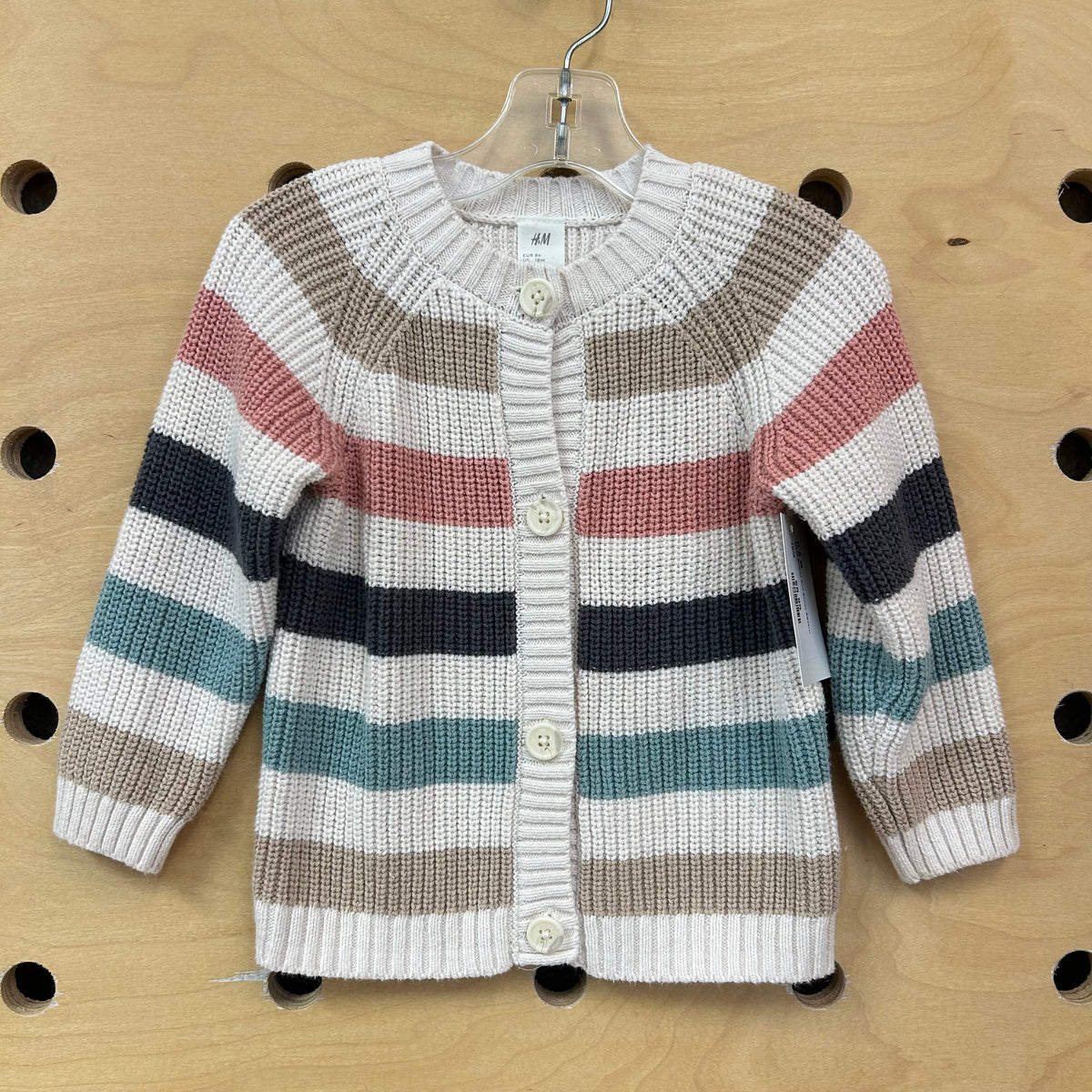 White Striped Knit Button Sweater