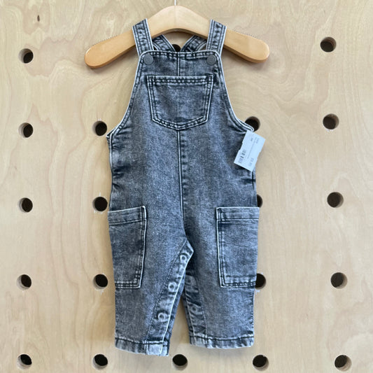 Black Wash Soft Knit Denim Overalls