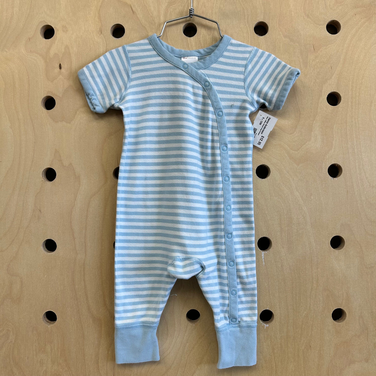 Blue+White Striped Snap Romper