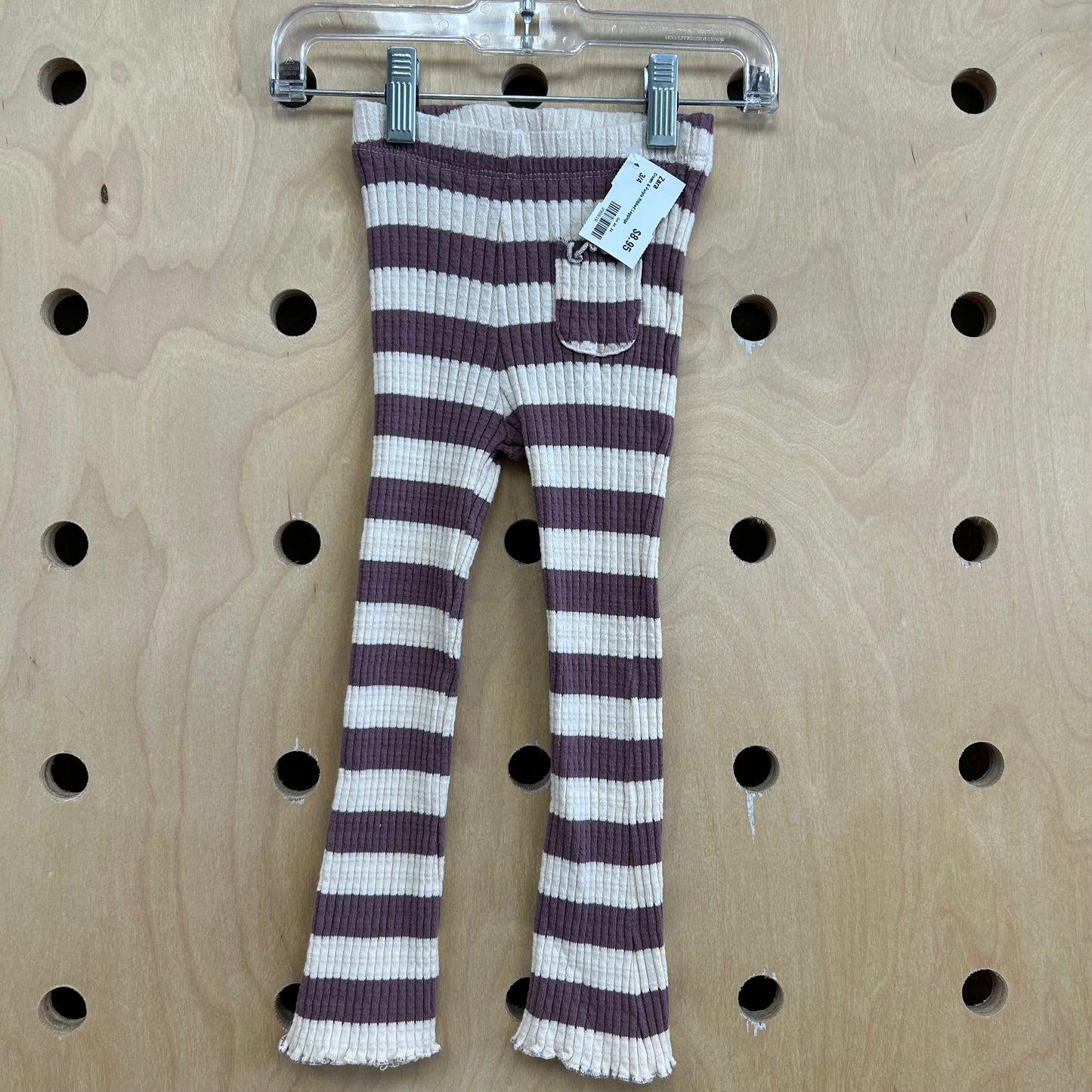 Cream & Purple Ribbed Leggings