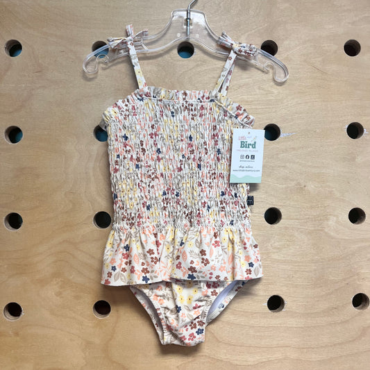 Yellow Floral Smocked Swimsuit