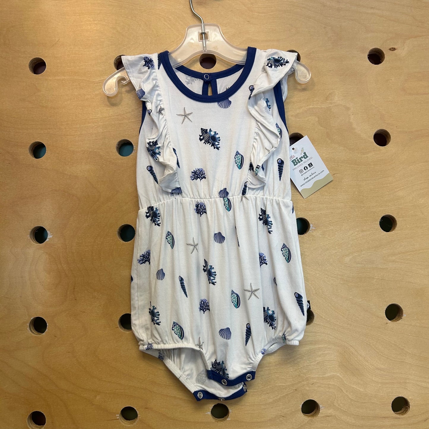 White/Blue Bamboo Seashell Romper