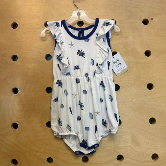 White/Blue Bamboo Seashell Romper