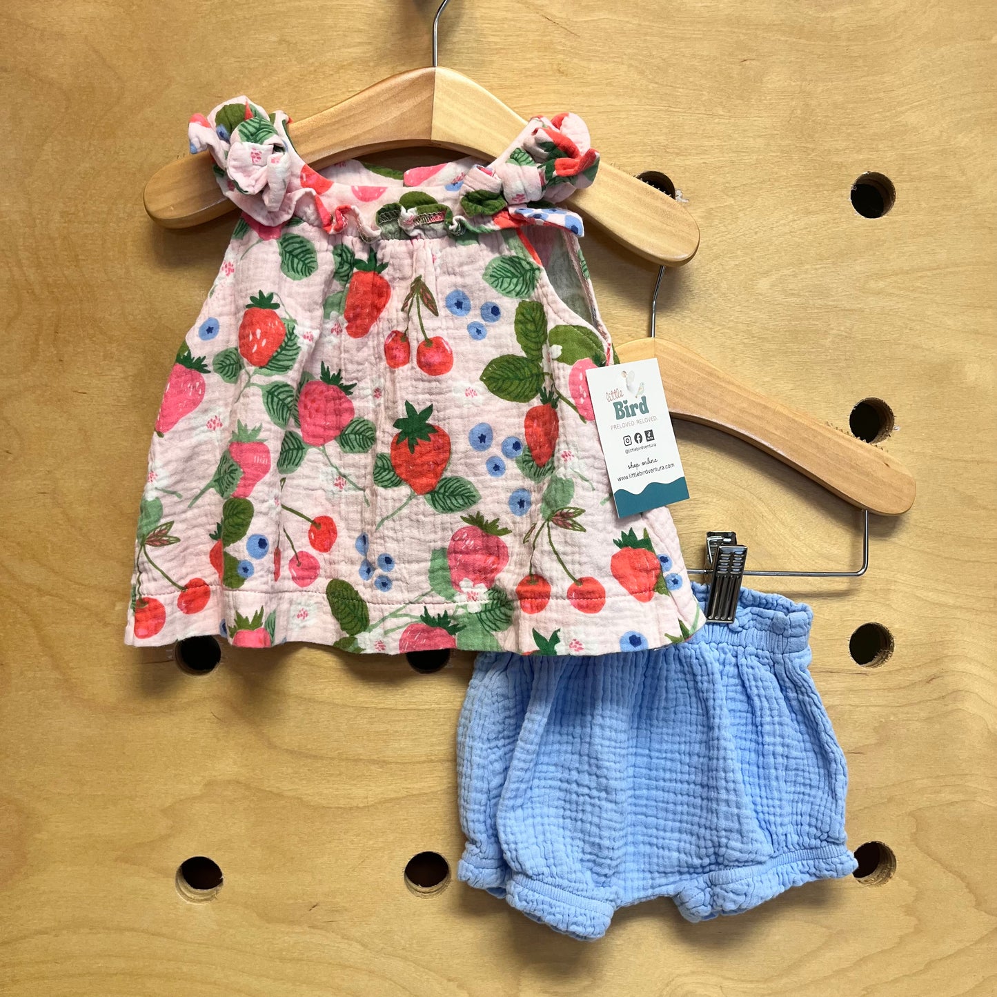 Blue & Pink Berries Gauze Outfit