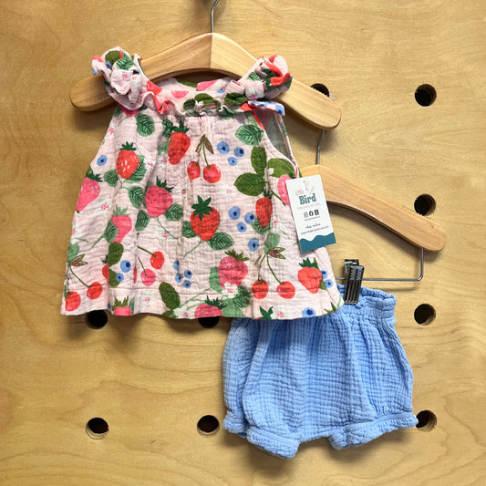 Blue & Pink Berries Gauze Outfit