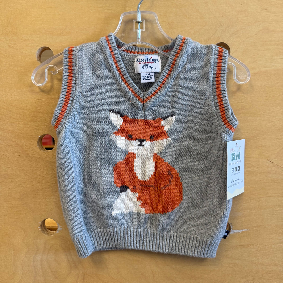 Grey/Orange Knit Fox Vest