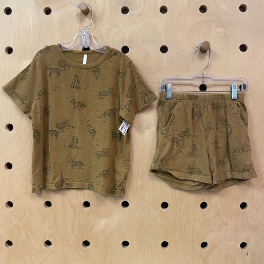 Earthy Brown Tiger Tee & Shorts Set