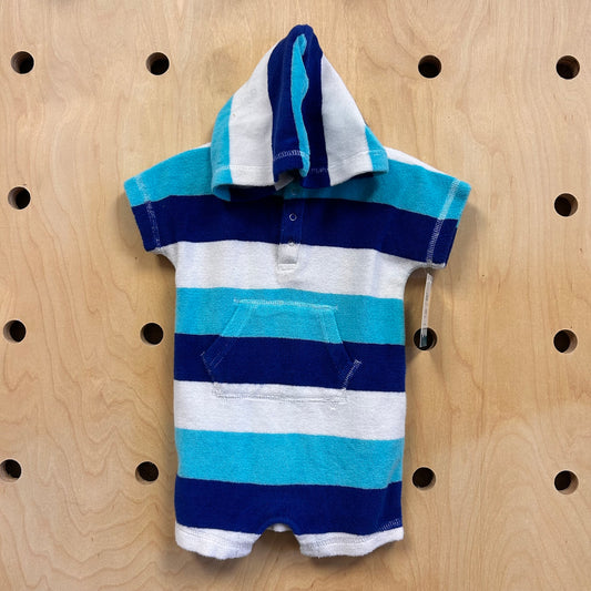 Blue/White Striped Terry Romper