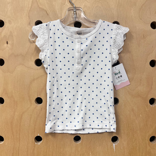 Cream + Blue Ribbed Eyelet Trim Top