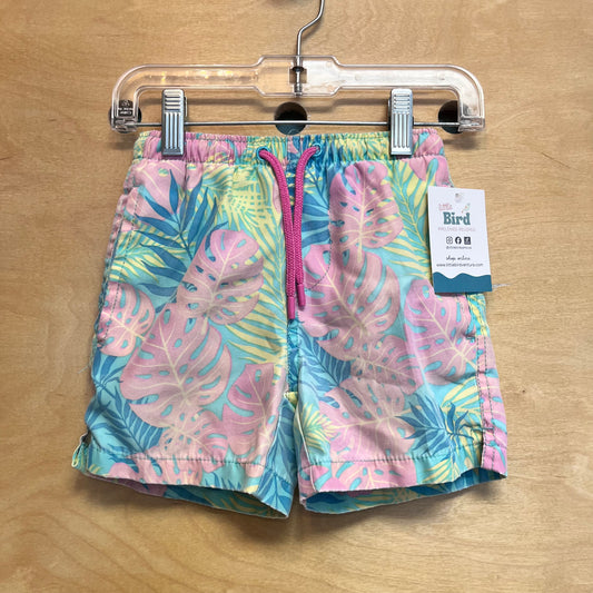 Pink/Blue Leaf Swim Trunks