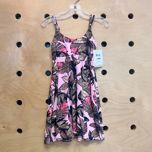 Pink Leaves Keyhole Back Dress