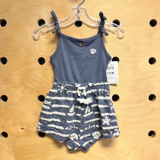 Blue Embroider Seashell Aloha Romper
