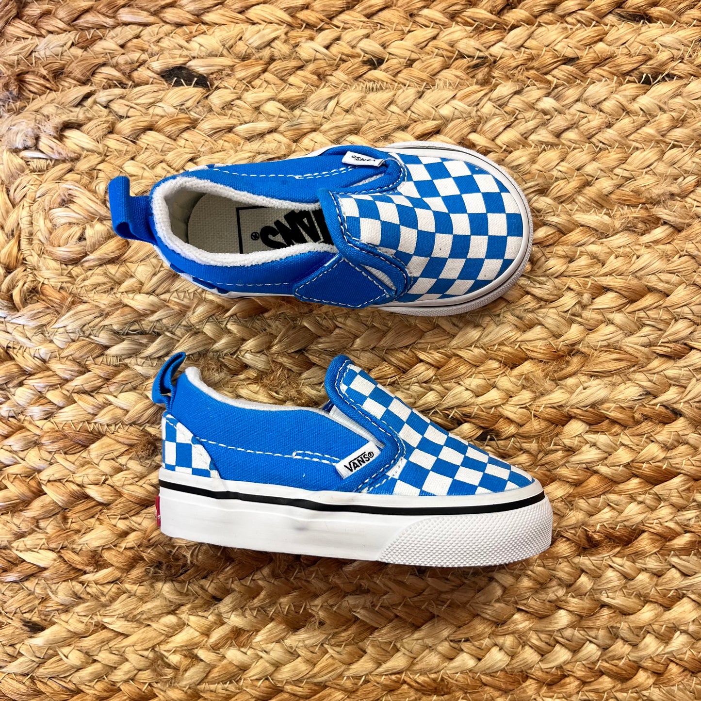 Blue Checkerboard Slip-On Sneakers
