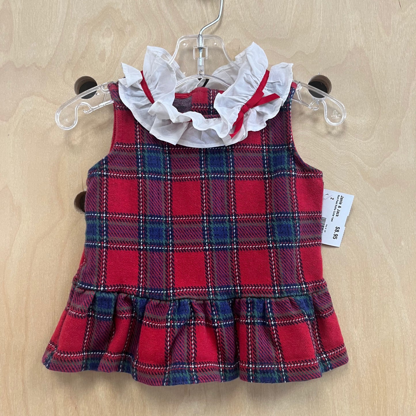 Red Plaid Ruffle Collar Tank