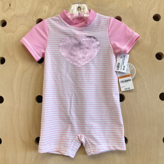 Pink Striped Heart Rash Guard Swimsuit NEW!