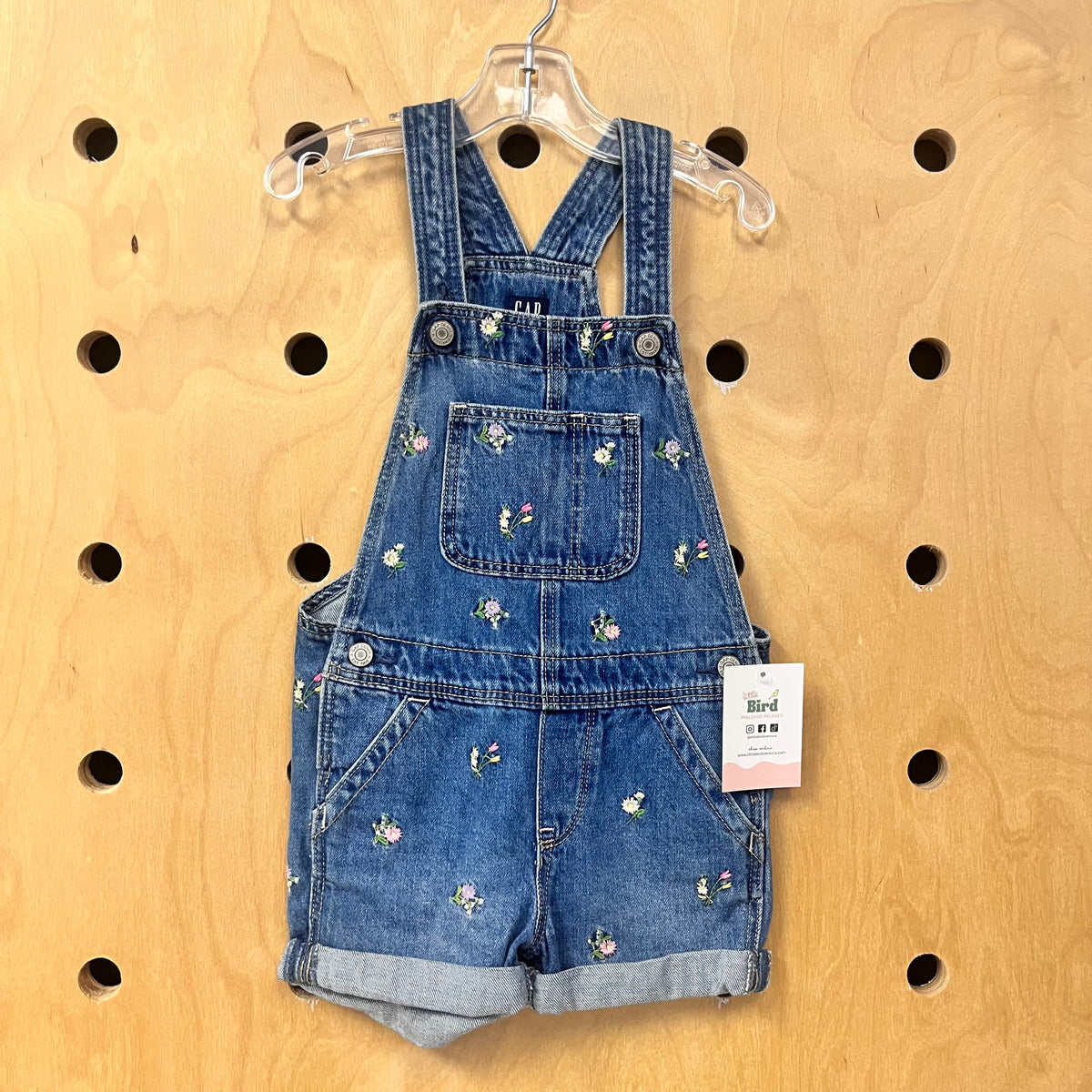 Embroidered Floral Denim Shortalls