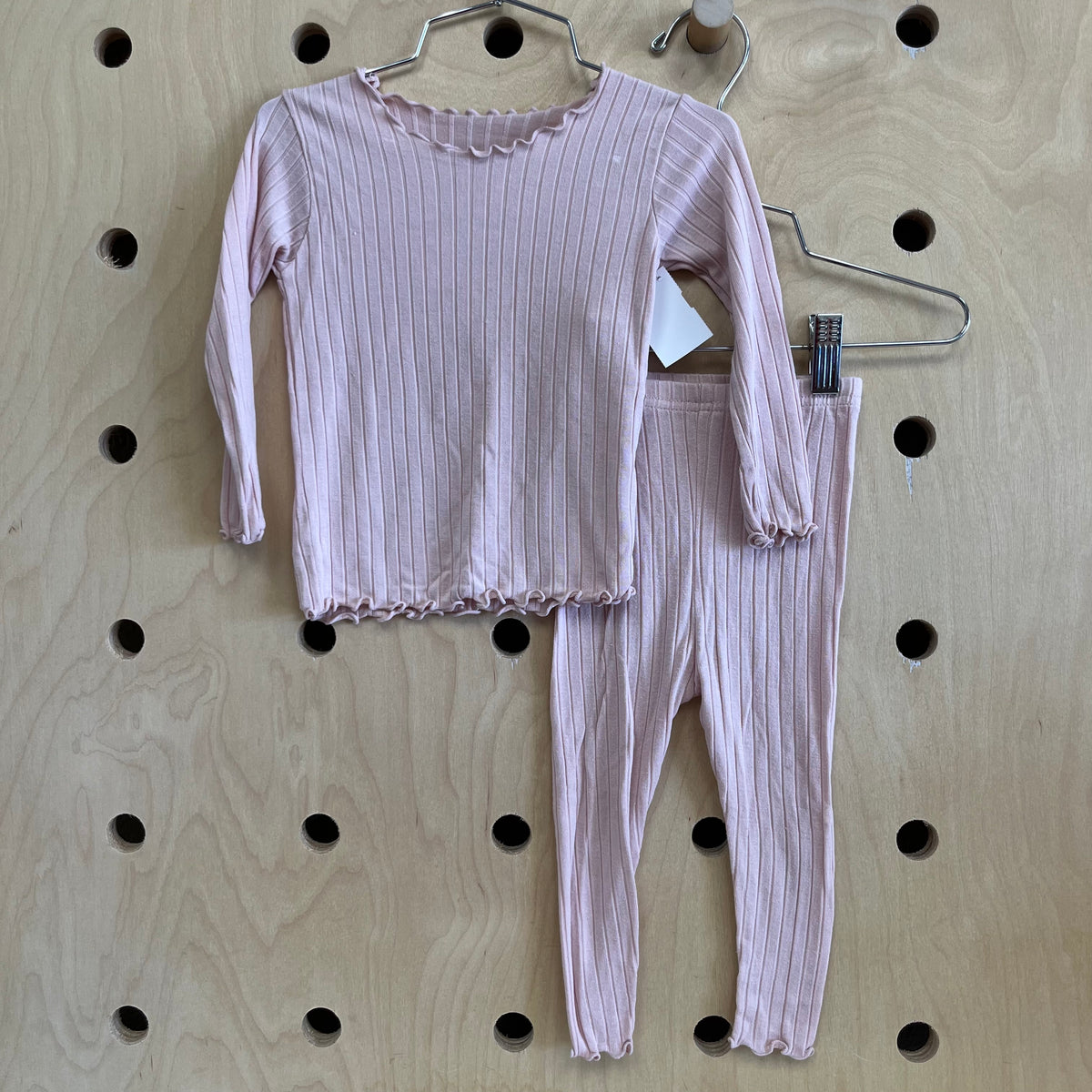 Pink Ribbed Lettuce Hem Pajama Set