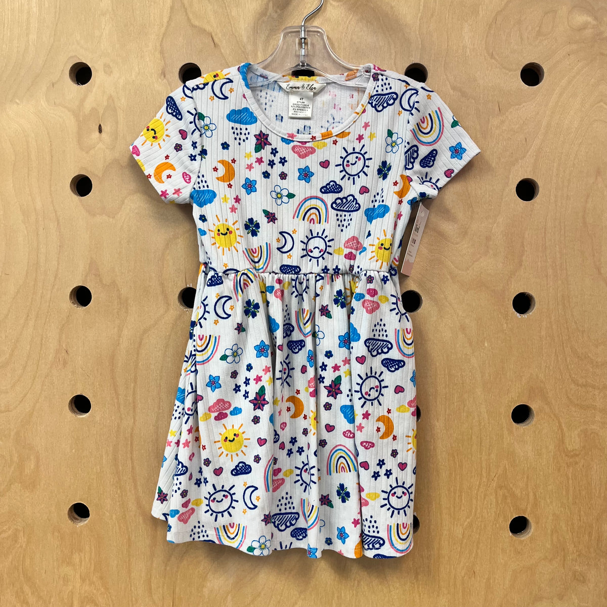 White Ribbed Happy Doodles Dress