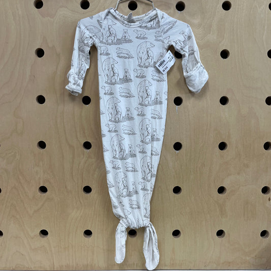 White & Grey Bears Bamboo Knotted Gown