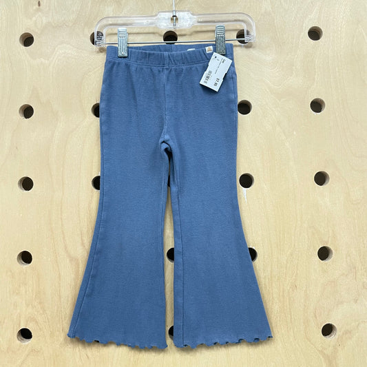 Blue Ribbed Flare Leggings