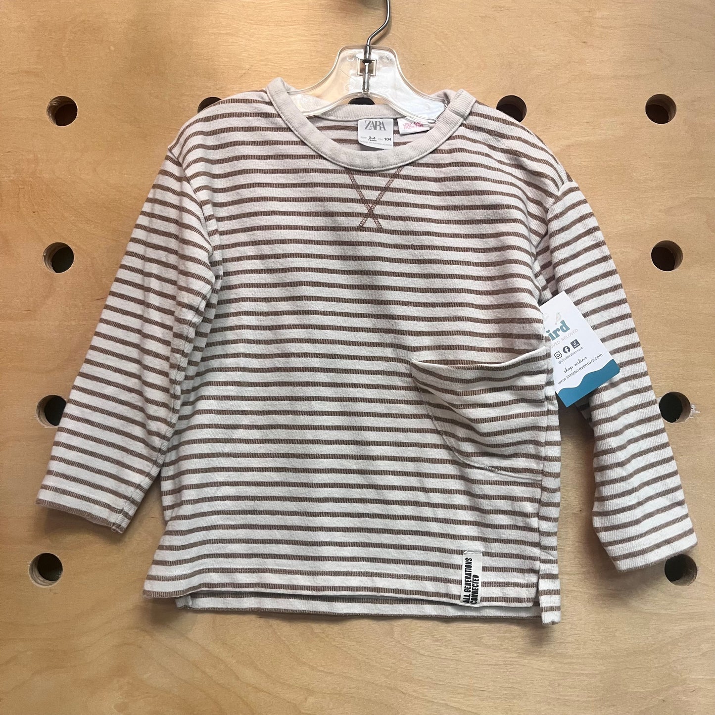 Brown/White Striped Pocket LS