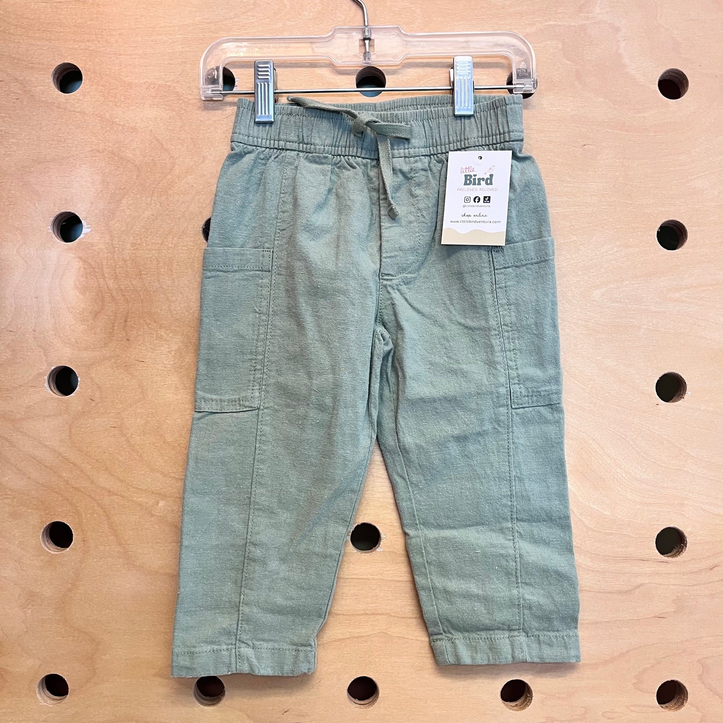 Green Linen Cargo Pants