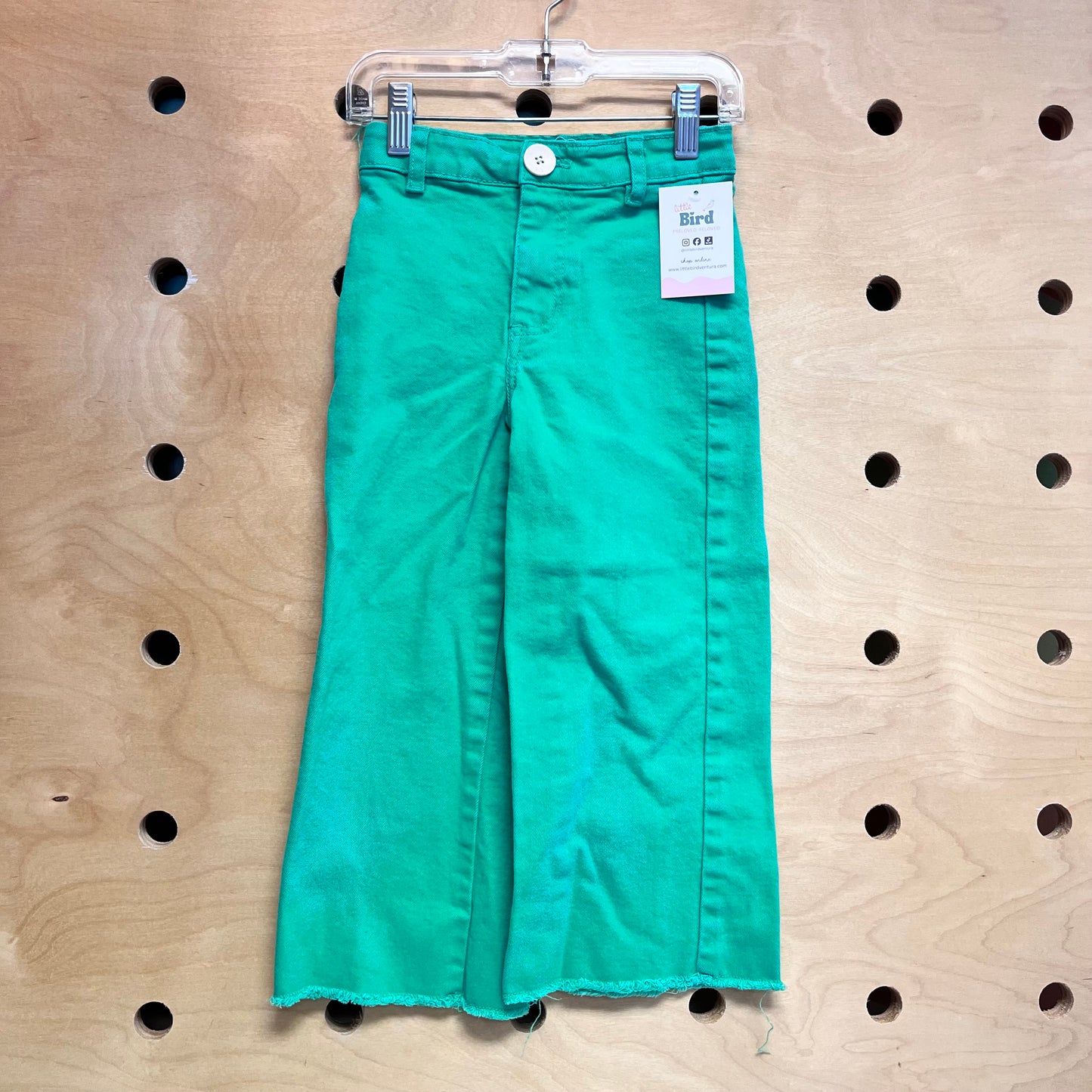 Green Denim Wide Leg Pants