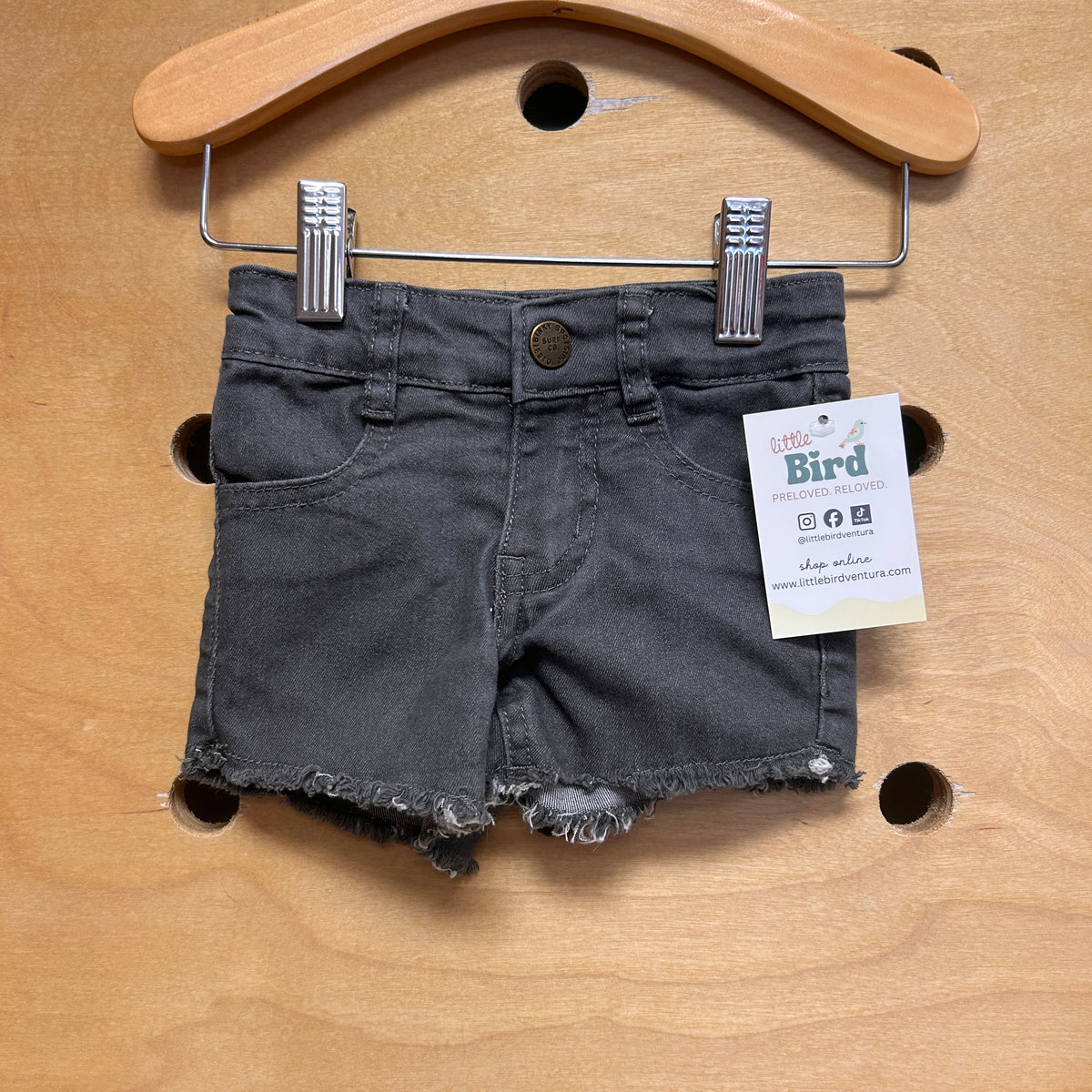 Green Raw Hem Denim Shorts