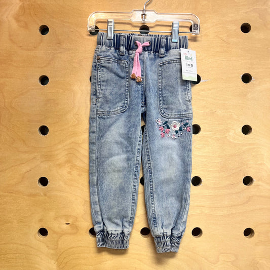 Embroider Floral Denim Joggers