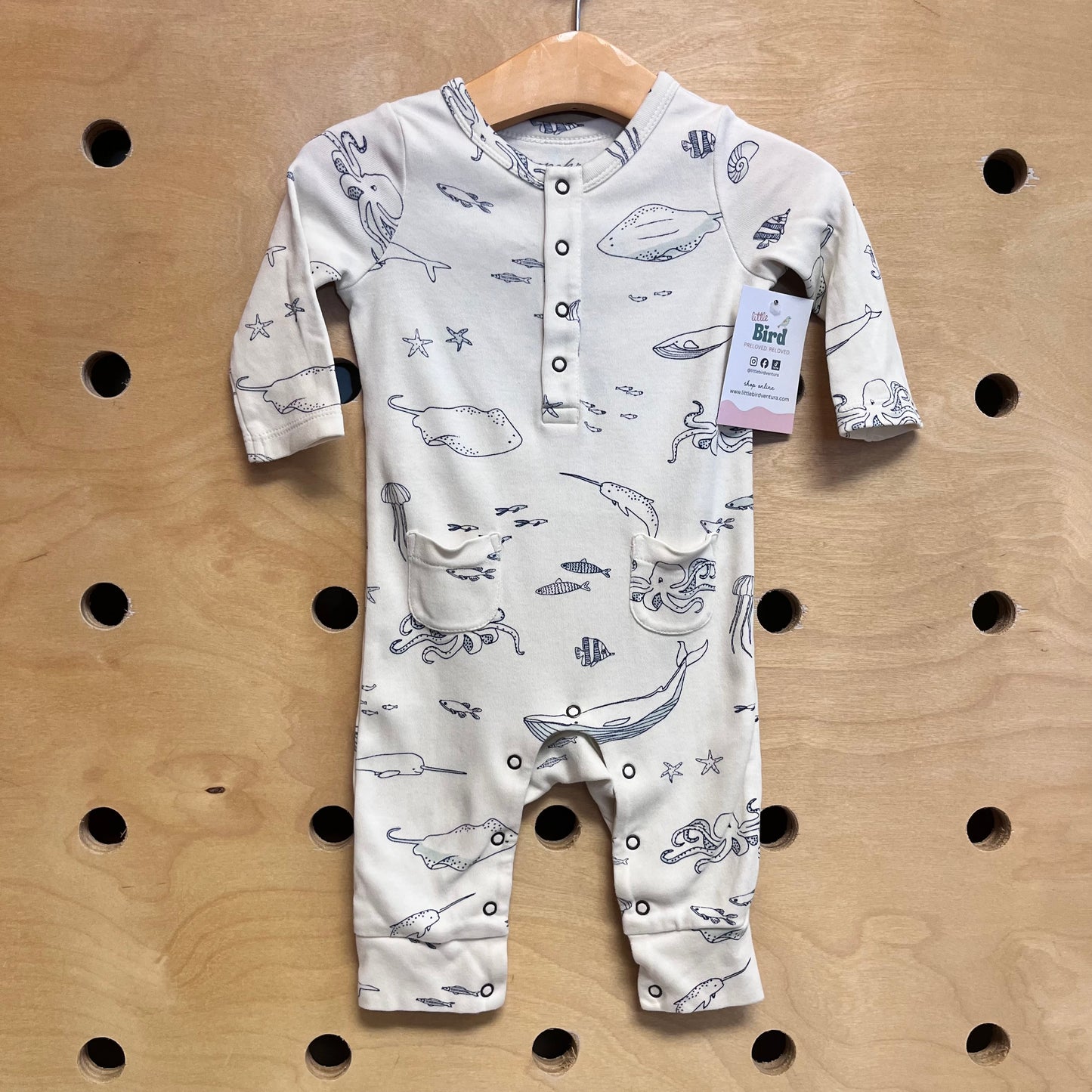 Organic Cream/Blue Sea Life Romper