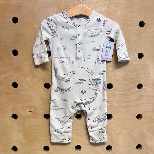 Organic Cream/Blue Sea Life Romper