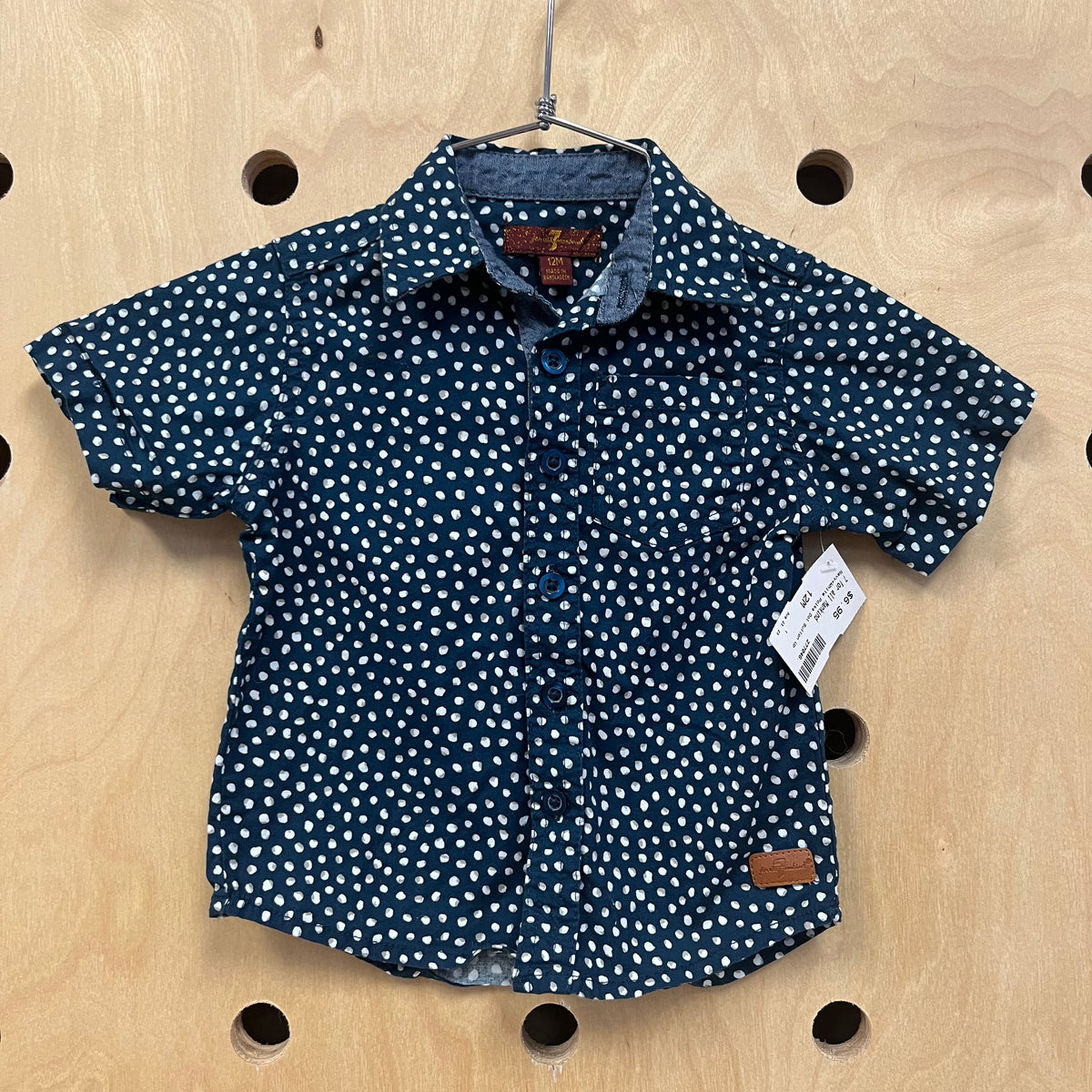 Navy+White Polka Dot Button Up